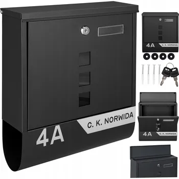 Poštovní schránka ČERNÁ POŠTOVNÍ SCHRÁNKA NA DOPISY + STŘÍBRNÝ VZOR