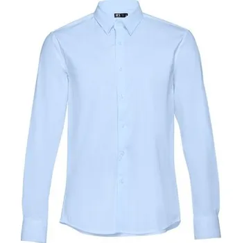 Pánská košile THC PARIS. Pánská popelínová košile s dlouhým rukávem - Světle Modrá / XL