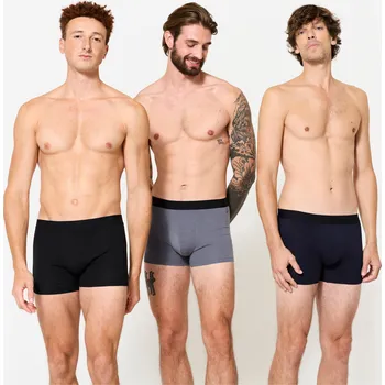 Boxerky DECATHLON Pánské bavlněné boxerky 3 ks 2XL MODRÁ|ČERNÁ|ŠEDÁ