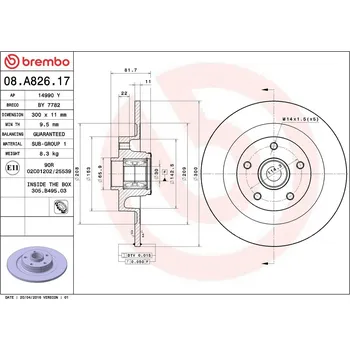 Brzdový kotouč Brzdový kotouč BREMBO 08.A826.17