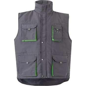 Pánská vesta VL NERGAL. Vycpaná vesta, dvoubarevná, vícekapsová (120 g/m²), z polyesteru (100 %) - Šedá / Zelená / S