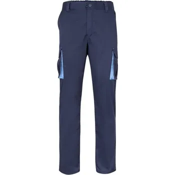 Dámské kalhoty VL HYPNOS. Dvoubarevné keprové kalhoty s mnoha kapsami (200 g/m²), z bavlny (35 %) a polyesteru (65 %) - Modrá / Světle Modrá / 40