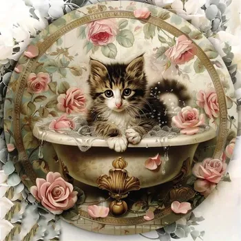 Plechová cedule Plechová vintage cedule Cat & Rose 20cm