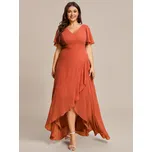 Šifonové šaty pro družičky s výstřihem do V a volánky Barva: Oranžová, Velikost: 4XL