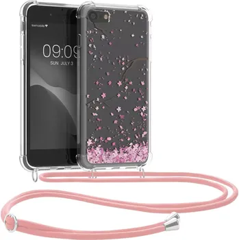 Pouzdro na mobilní telefon Crossbody pouzdro kwmobile - Apple iPhone 7 / 8 / SE 2020 / SE 2022 s popruhem - Cherry blossoms (Kwmobile crossbody silikonové pouzdro na Apple iPhone 7 / 8 / SE 2020 / SE 2022 – praktické pouzdro s popruhem na krk nebo přes rameno)
