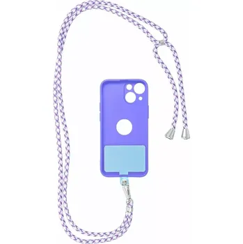Pouzdro na mobilní telefon Univerzální dlouhý popruh SWING 6mm Crossbody přes rameno nebo kolem krku - bílo fialový (Popruh přes rameno nebo kolem krku vytvoří z pouzdra obal crossbody - bílo fialový)