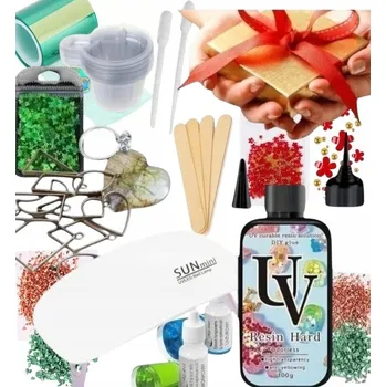 Výtvarná sada Zestaw UV2 Sada pro výrobu šperků z UV pryskyřice: UV lampa, formy, UV pryskyřice