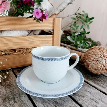 OPAL šálek s podšálkem 165 ml, modrá krajka, Thun 1794 (Porcelánový šálek na kávu 1. jakost)