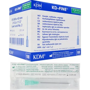 Injekční jehla KD Medical - Jemné sterilní injekční jehly 21G 0,80 x 25 mm 100 ks