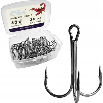 Rybářský háček Trojháček FL s protihrotem, velikost 3/0, černý nikl, 30 ks
