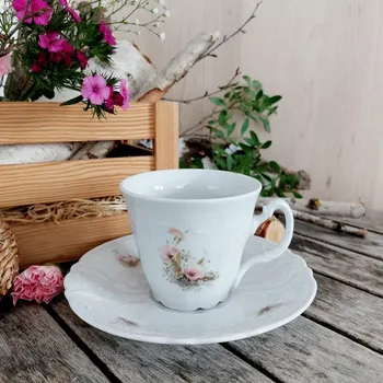 BERNADOTTE šálek s podšálkem 220 ml, růžové máky, Thun 1794 (Porcelánový šálek na kávu 2. jakost)