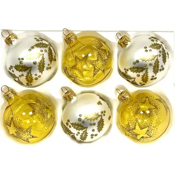 Vánoční ozdoba Irisa Zlatá naděje Evelíny – Luxusní vánoční ozdoby 7 cm – sada 6 ks Velikost: 7 cm, Balení: 6ks, Barva: zlatá;bílá