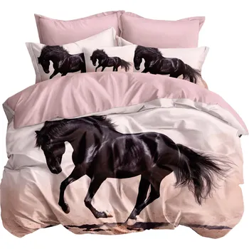 Povlečení Povlečení 160x200 Růžové s koněm - 4dílná sada s prostěradlem do ložnice