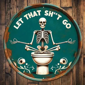 Plechová cedule Plechová vintage cedule kostra jógy 20cm