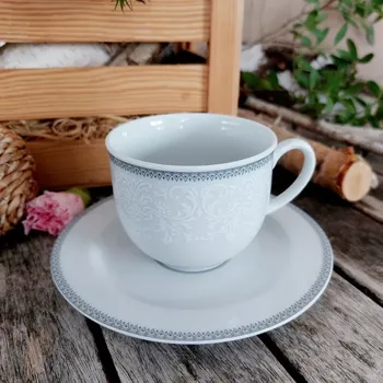 OPAL šálek s podšálkem 165 ml, šedá krajka, Thun 1794 (Porcelánový šálek na kávu 1. jakost)