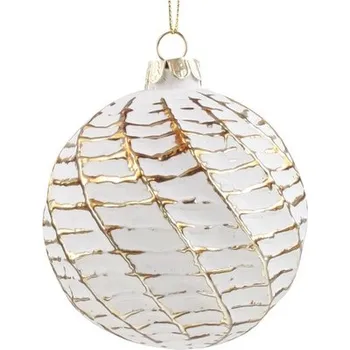 Sada skleněných baněk 8 cm, 4 ks v balení, bílozlaté s patinou (cs, Anděl Přerov s.r.o.)