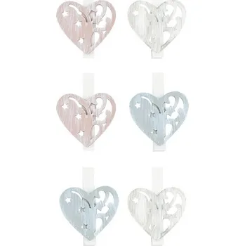 Srdce dřevěné na kolíčku 4 cm, 6 ks