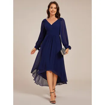 Dámské šaty Elegantní šifonové šaty midi s asymetrickým lemem Barva: Tmavě Modrá, Velikost: 8XL