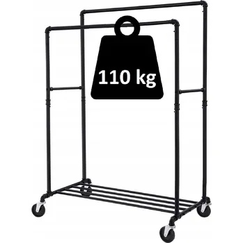 Věšák Dvojitý Věšák na Oblečení Černý na Kolečkách Kovový Stojanový do Předsíně