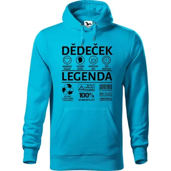 Pánská mikina DOBRÝ TRIKO Pánská mikina s potiskem Dědeček legenda Velikost pánské mikiny: 3XL, Barva: Tyrkysová