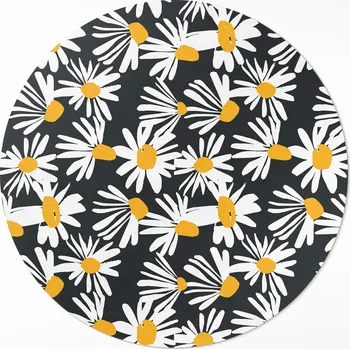 Koberec Kulatý Koberec z PVC do kuchyně Rozměr ⌀ 60 cm Malované polní sedmikrásky s květinami