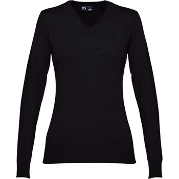 Dámský svetr THC MILAN WOMEN. Dámský svetr s výstřihem do V z bavlny a polyamidu - Černá / M