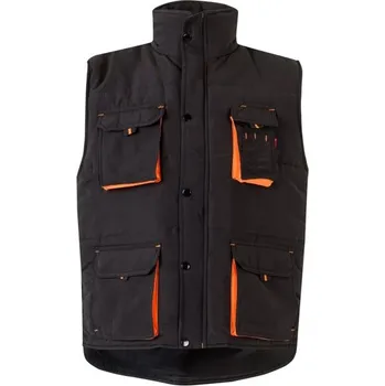 Pánská vesta VL NERGAL. Vycpaná vesta, dvoubarevná, vícekapsová (120 g/m²), z polyesteru (100 %) - Černá / Oranžová / XL