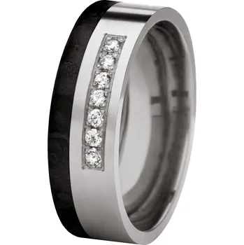 Prsten SWEPOL Dámský karbonový prsten s titanem - zirkony - velikost 53 - TC5-6D-53