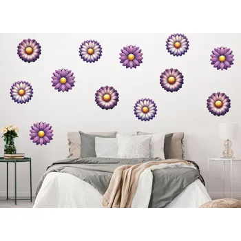 Samolepící dekorace Fialové květy 12 ks samolepky na zeď 12 ks 4 x 4 cm