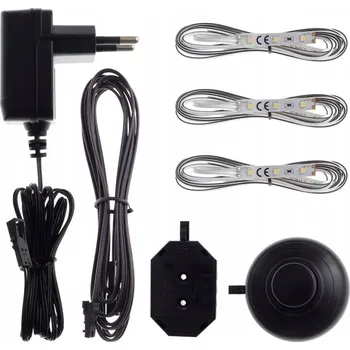 LED osvětlení LED sada 3 LED pásky 60K + napájecí zdroj, 2m prodlužovací kabel, vypínač a rozbočovač