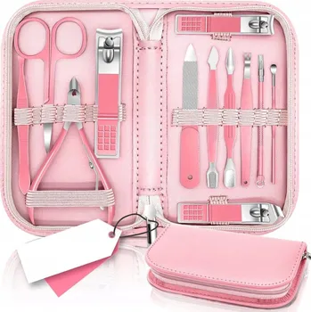 Sada na manikúru 12 v 1 – Péče o nehty, růžové cestovní pouzdro