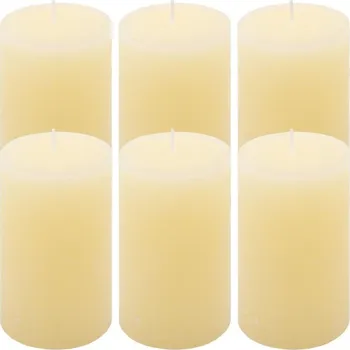 Svíčka Krémová parafínová svíčka rustikální 11,5 cm, 40h, sada 6 ks
