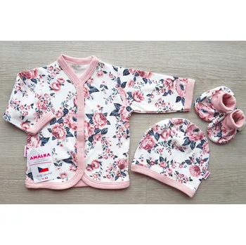Kojenecká bunda AMÁLKA Bavlněná souprava pro holčičku, světlé květy Velikost: 68