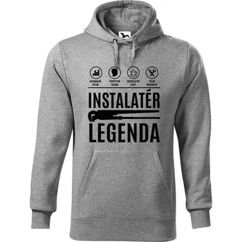 Pánská mikina DOBRÝ TRIKO Pánská mikina s potiskem Instalatér legenda Velikost pánské mikiny: 4XL, Barva: Tmavě šedý melír