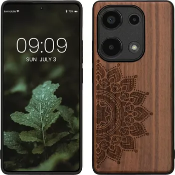 Pouzdro na mobilní telefon Dřevěné pouzdro KWmobile - Xiaomi Redmi Note 13 Pro 4G / Poco M6 Pro 4G Rising sun (Pouzdro na mobil Xiaomi Redmi Note 13 Pro 4G / Poco M6 Pro 4G z přírodního dřeva s ornamentem + silikonová vanička - Rising sun)