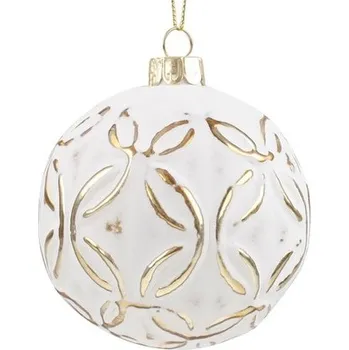 Vánoce Sada skleněných baněk 8 cm, 4 ks v balení, bílozlaté s patinou