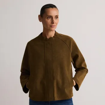 Dámský kabát Reserved - Bunda z umělého semiše - hnědozelená - ZR690-78X - ZR690-78X-M