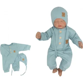 Kojenecká souprava Z&Z 2-dílná soupravička žebrovaný overálek s knoflíčky a čepička, mořská modrá Velikost koj oblečení: 50 (0-1m)