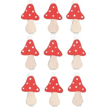 Dřevěné hříbky na kolíčku 4,5 cm, 9 ks