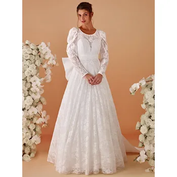 Dámské šaty Krajkové svatební šaty s kulatým výstřihem Barva: Bílá, Velikost: S