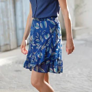Dámská sukně Sukně se zavinovacím efektem, s volánem a potiskem inkoustová 38/40