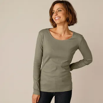 Dámské tričko Jednobarevné tričko s dlouhými rukávy, z bio bavlny khaki 34/36