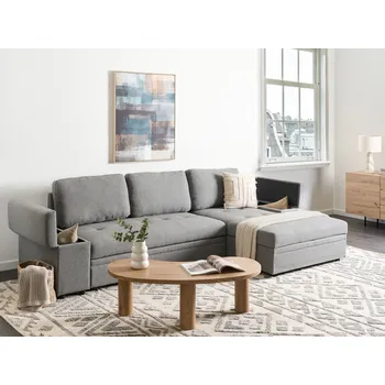 Pohovka Rohová rozkládací pohovka šedá čalouněná levostranná s úložným prostorem Beliani