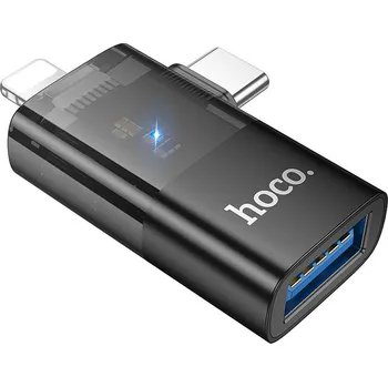 Datový kabel Hoco UA36E OTG adaptér 2v1 / pro USB-C (M) + Apple Lightning (M) / USB-A (F) / černý