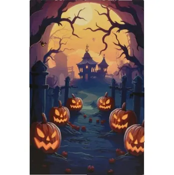 Nástěnná malba Halloween strašidelný dům 9 LED, 60,5 x 40 cm