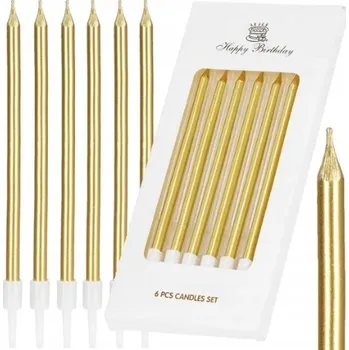 Dortová svíčka SVÍČKY DLOUHÉ Klasické TENKÉ GLAMOUR na dort metalické ZLATÉ narozeniny