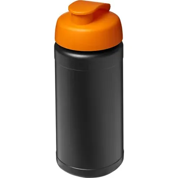 Baseline 500ml recyklovaná sportovní láhev s vyklápěcím víčkem - Černá / Oranžová