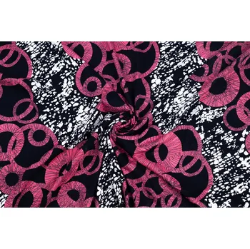 Úplet viskózový cyklámenová abstrakce s puntíky na černé