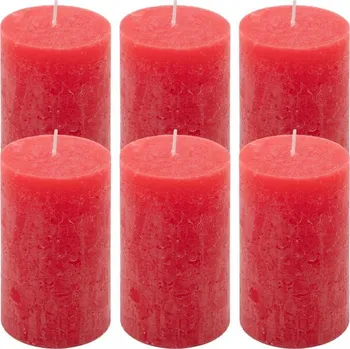 Svíčka Sada rustikálních svíček, 11,5 cm, Ø 6,8 cm, červená, 6 ks