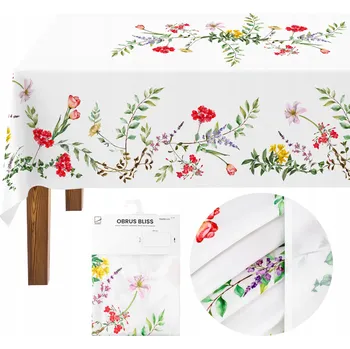 ubrus DEKORAČNÍ UBRUS NA STŮL 140x200 BÍLÝ S KVĚTINAMI JARNÍ VELIKONOČNÍ